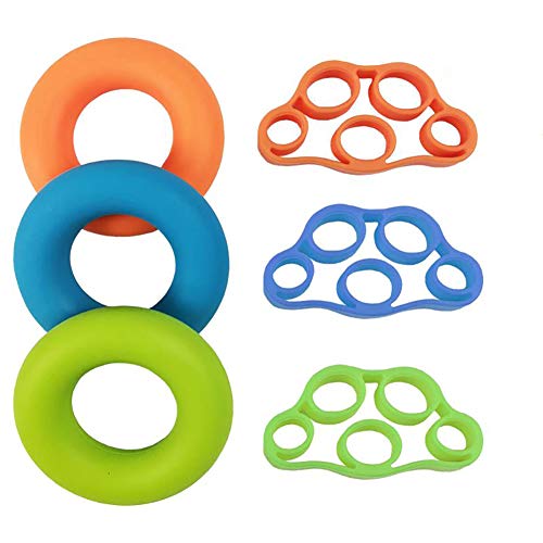 6 Pcs Hand Grip Strengthener Finger Exerciser Set Grip Trainer Ring Forearm Grip Workout Finger Stretcher  Finger Exerciser Resistance Bands