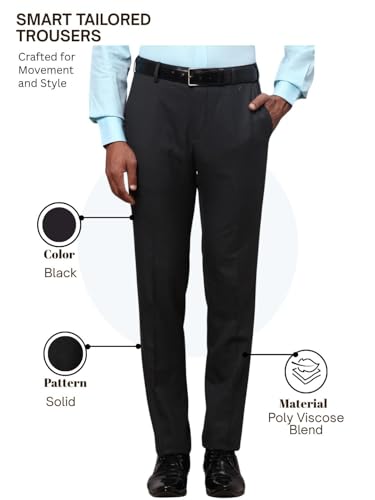 Image of Raymond Men Slim Fit Solid Pattern Poly Viscose Blend Pleatless Formal Trouser