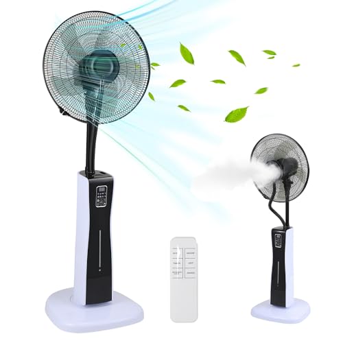 Eikuavons Ventilador con refrigeración por agua, ventilador de pie, ventilador brumisateur con mando a distancia, temporizador, función de niebla, 3 niveles de velocidad, ventilador de suelo, color