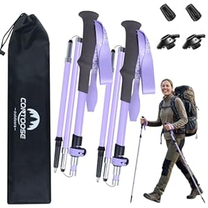 Qoosea Wanderstöcke für Damen, Faltbar Nordic Walking Stöcke Teleskop 110-125cm, Leicht Trekkingstöcke [Kohlefaser und Aluminium] mit Gummipuffer & Tasche, Hiking Poles für Trekking Wandern Skitouren