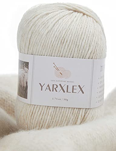 YarXlex 100% Superfine Merino Wool Yarn for Crocheting, Luxurious and Soft Hand Knitting Yarn - Beige, 003