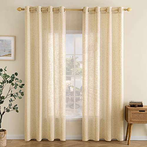 EMEMA Leinenvorhang Gardinen Vorhänge mit Ösen Beige 2er H200xB140cm – Ansicht 2