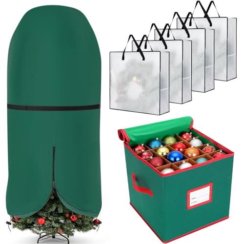 SATINIOR 6 Pack Christmas Storage Bag 9 Ft Upright Christmas Tree Bag Xmas Ornament Storage Box Xmas Wreath Containers Artificial Tree Stand Cover with Adjustable Straps