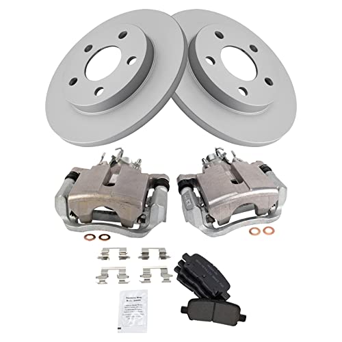 Image of TRQ Rear Brake Pad and Rotor Set Semi Metallic Solid Coated Rotors Calipers Compatible with 2004 Pontiac Grand Prix