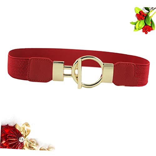 SAFIGLE 1Pc Wide Elastic Waist Belt for Women Stretch Cinch Belt with Golden Round Pin Buckle Versatile Solid Waistband Red for Dresses Jeans and Casual Outfits4