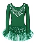 Zaclotre Kid Girls Long Sleeve Leotards Ballet Dance Sparkly Tutu Dress Ballerina Outfits Green