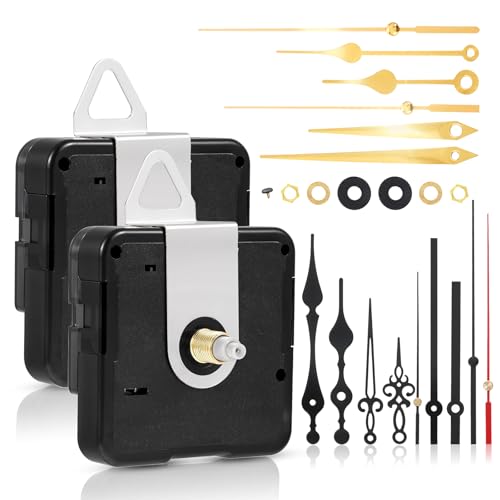 2Pcs High Torque Long Shaft Clock Movement Mechanism with 5 Pairs of Hands - 20mm Shaft for Wall Clock Repair and Replacement, Silent Sweep for 9-13mm Clocks Panels