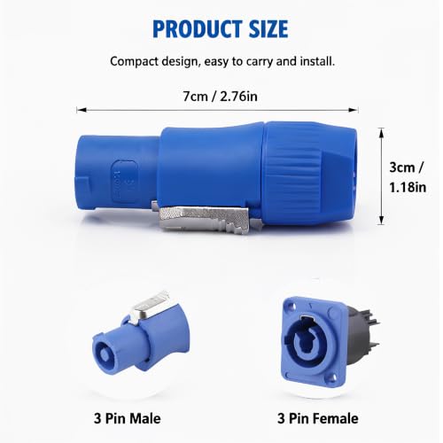 Toronce Conector Powercon AC 3 PIN 20A/250V Azul Pack 5 miniatura 5