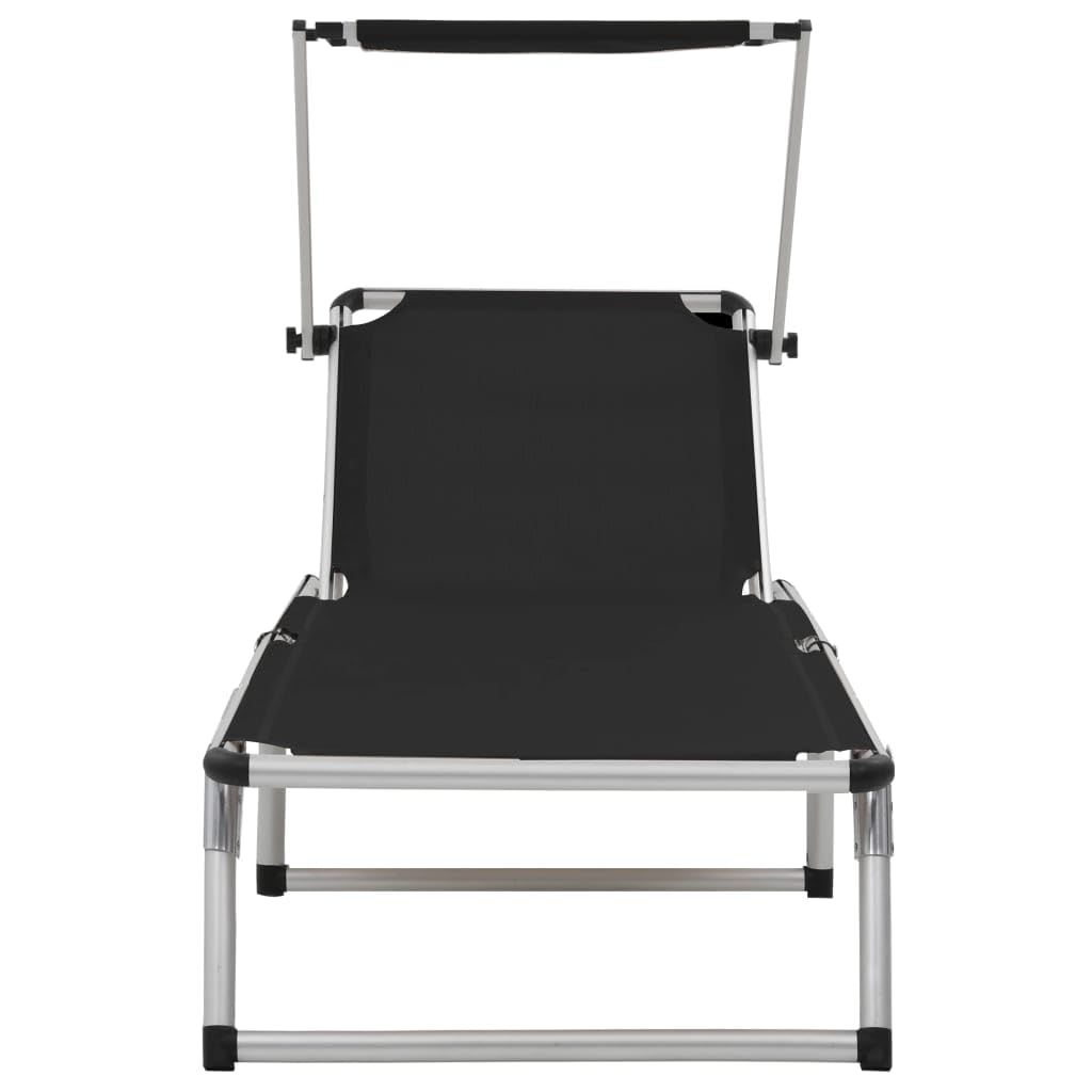 Klappbare Sonnenliege Gartenliege mit Dach, 2er Set aus Aluminium und Textilene, verstellbare Rückenlehne, 186 x 58 x 75 bis 105 cm, für Terrasse Balkon Pool Strand Outdoor