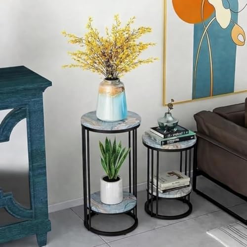 Image of Plant Stand Indoor Outdoor Metal, 2-Tier Modern Plant Shelf, Corner Flower Pot Holder, Plant Stand Table for Living Room Balcony Patio Garden Entryway Set Of 2 (Grey Black)