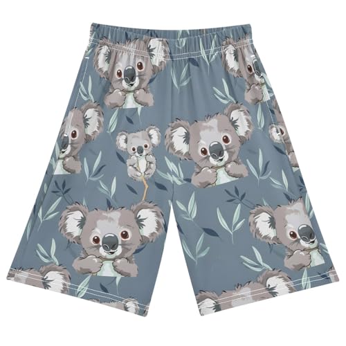 ALAZA Koala Leaf Gray Pajama Shorts Elastic Waist Casual Sleep Shorts with Pockets Size 6-14