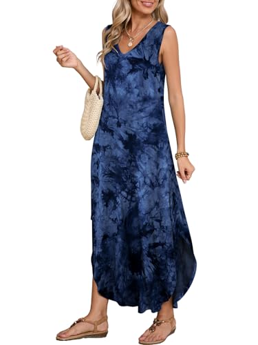 Image of BELAROI Womens Plus Size Maxi Dress Sundress Summer Casual Sleeveless V Neck Pockets Beach Swimsuit Coverup Loose