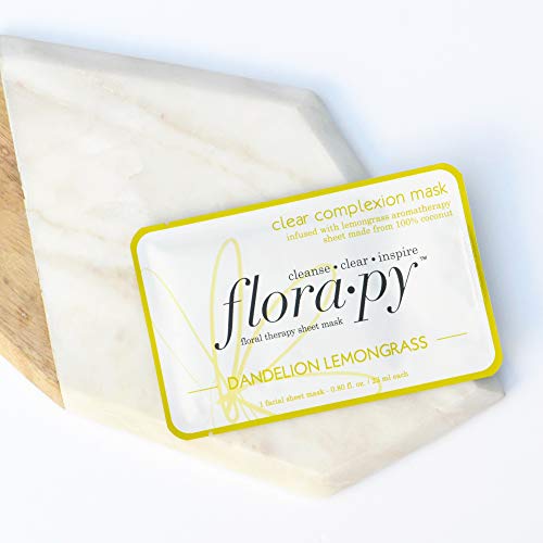 Self-Care Sheet Mask Wellness, Aromatherapy - Hydrating - Essential Oils - Clear Complexion Dandelion Lemongrass (Single) by Florapy Beauty