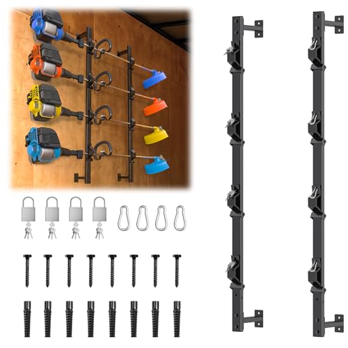 Weed Eater Rack for Enclosed Trailer with Locks 4 Place Weedeater Rack for Open/Enclosed Trailers Spring Hasp Trimmer Rack 360 Pad Enclosed Trailer Accessories Lawn Care Equipment Cargo Rack