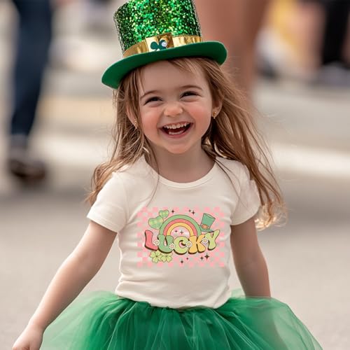 Image of Toddler Girl St Patrick's Day Shirts Cute Lucky Tshirts Cotton Short Sleeve Tees 2-10 Years