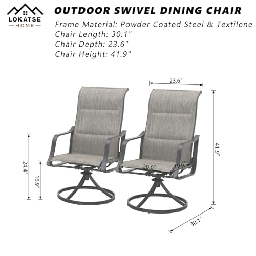 Image of LOKATSE HOME Patio Chairs Set of 2, Outdoor Swivel Rocker Dining Chairs with Breathable Fabric and Powder Coated Steel Frame for Porch Balcony, Grey