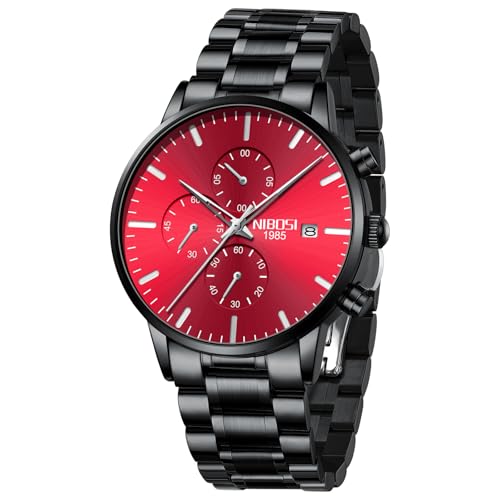 Image of NIBOSI Men's Watches Analog Minimalist Black Dial Watch for Man Business Chronograph Casual Watches Stainless Steel Strap Date