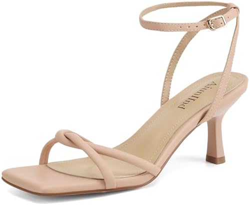 AIUNIIND Kitten Heels for Women, Square Open Toe Heeled Sandals, ...