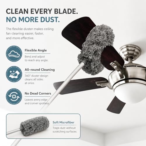 Image of Raquel Fan Cleaner Brush with Long Rod Flexible Fan Cleaning Mop Microfiber Dust Cleaner Foldable Duster for Home Cleaning Microfiber Duster for Cleaning of Home, Kitchen, Car, Ceiling (Grey)