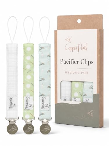 Image of Copper Pearl 3-Pack Pacifier Holders: Premium Knit Binky Clips for Baby Girls and Boys - Stylish Stainless Steel Design for Secure No-Drop Attachment - Bogey