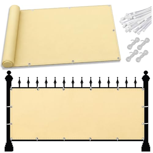 AJALGZ Cubre Barandilla de Balcón 150x65cm Impermeable – Pantalla de Privacidad y Ocultación en PES | Lona Protectora Resistente al Viento y UV para Terraza y Jardín, con Bridas, Giallo