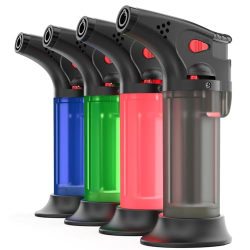VVAY-Lighter Pack of 4 Jet Lighters, Adjustable Flame, Windproof Torch Lighter Gas Butane Refillable (Sold Without Gas)