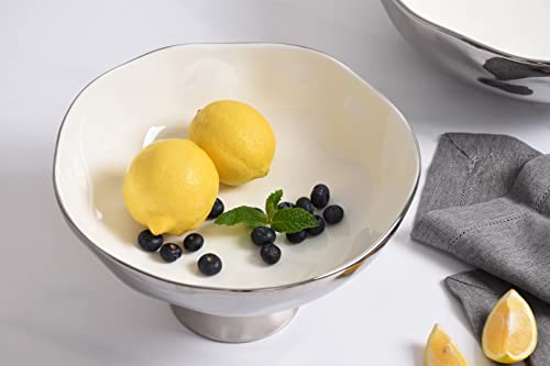Pampa Bay Titanium-Plated Porcelain Footed Bowl, 10 Inch, Silver/White Tone, Oven, Freezer, Dishwasher Safe #TOP4