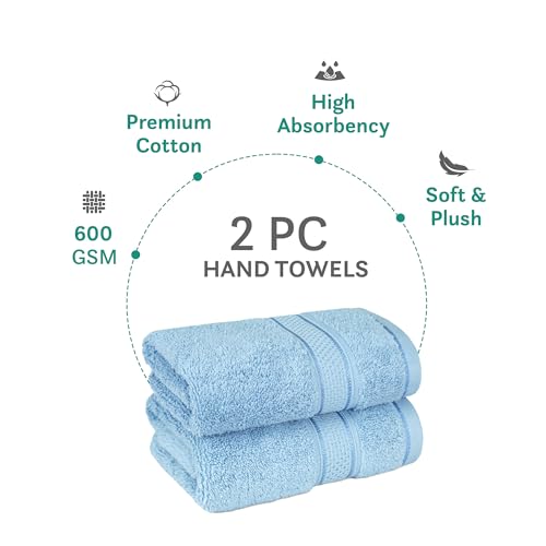 Image of MYTRIDENT Towels for Hand, Indulgence Collection, 100% Cotton Towels for Men /Women, 600 GSM, 2 Pc Hand Towel Set Luxury, 40 cm x 60 cm - Bora Blue