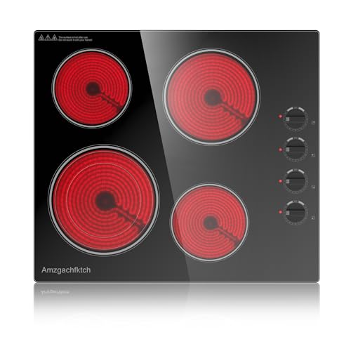 Image of 24 inch Built-In 4 Burner Electric Cooktop, Dual-Ring Burners, 6700W Radiant Stove Top with Knob Control, Residual Heat Indicator & Auto Shut Off, 220-240v Hardwire(No Plug)