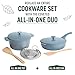 Goodful All-In-One Pot, Multilayer Nonstick, High Performance Cast Dutch Oven With Matching Lid, Roasting Rack And Turner, Made Without PFOA, Dishwasher Safe Cookware, 4.7-Quart, Blue Mist