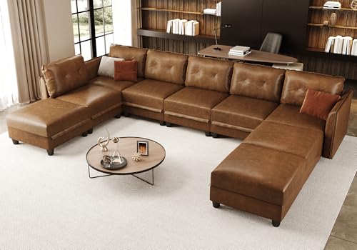 LLappuil Faux Leather Modular Sectional Sofa, Convertible U Shaped Couch