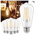 Linkind Edison Light Bulbs 60W Equivalent, E26 Dimmable Vintage Edison LED Light Bulbs ST58 Antique Decorative Filament LED Bulb, 6W 700LM, 2700K Soft White 80+ CRI Clear Glass Light Bulbs, 6 Packs