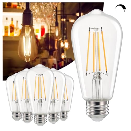 Linkind Edison Light Bulbs 60W Equivalent, E26 Dimmable Vintage Edison LED Light Bulbs ST58 Antique Decorative Filament LED Bulb, 6W 700LM, 2700K Soft White, CRI80+ Clear Glass Light Bulbs,