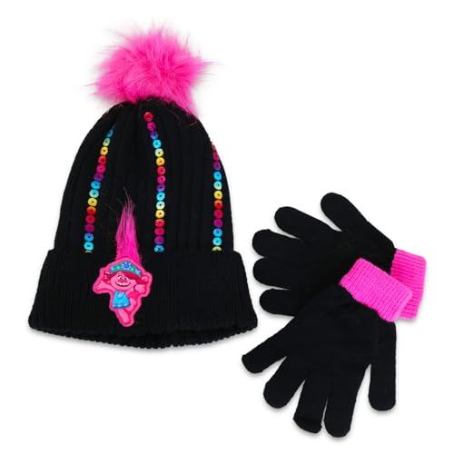 Trolls Winter Hat and Gloves Set - Cold Weather Clothes Bundle With Knit Beanie and Mittens Plus Stickers | Accessories for Girls2