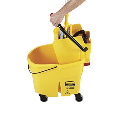 Rubbermaid Commercial Products, Wavebrake - Commercial Industrial Mop Bucket With Side-Press Wringer Combo On Wheels, 35 Quart, Yellow #TOP5