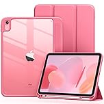 Vobafe Case for iPad (A16) 11th Generation 11 Inch 2025/iPad 10th Generation 10.9 Inch 2022 with Pencil Holder, PC Clear Back Cover, Slim Trifold Stand Case Supports Auto Wake/Sleep, Pink