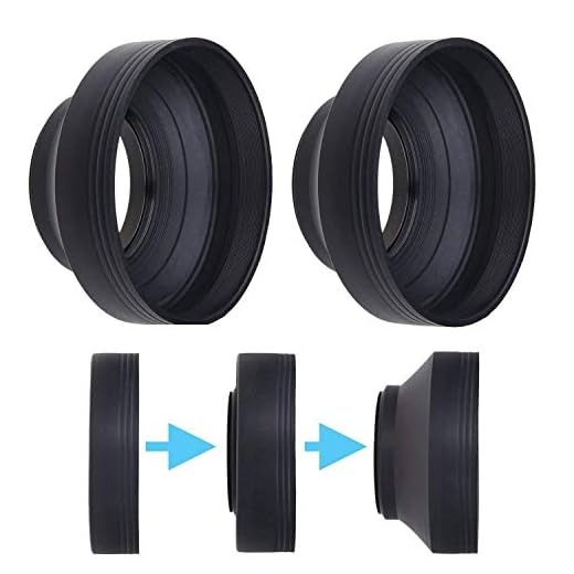 Camera Lens Hood 52mm - Rubber - Set of 2 - Collapsible in 3 Steps - Sun Shade/Shield - Reduces Lens Flare and Glare - Blocks Excess Sunlight for Enhanced Photography and Video Footage - Perfect Fit