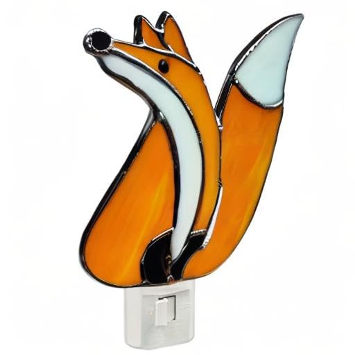 Image of CHEZBABY Stained Glass Night Light Plug into Wall Lamp Decorative Accent Nightlight for Hallway Bedroom Bathroom Kitchen Home Decor(Fox)