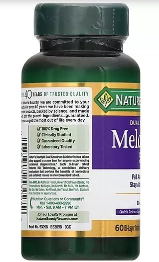 Miniatura 2 de Nature's Bounty Melatonina 5 mg comprimidos de dos capas 60 ea (paquete de 3)