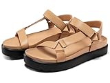 Coutgo Womens Platform Sandals Comfortable Arch Support Footbed Adjustable Ankle Strap Summer Beach Flat Sandals, Light Brown/PU, Size 7