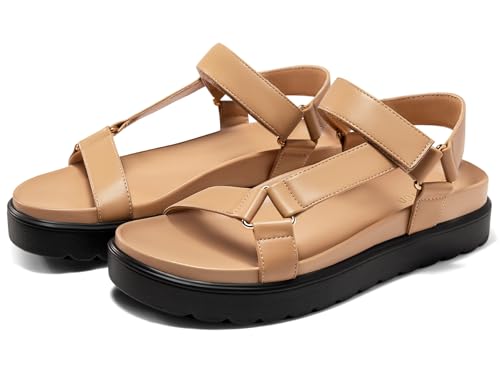 Coutgo Womens Platform Sandals Comfortable Arch Support Footbed Adjustable Ankle Strap Summer Beach Flat Sandals