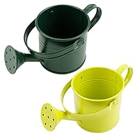 2Pcs Mini Sprinkler Bucket Kids Gardening Water Pot Metal Watering Can for Outdoor and Indoor House Plants, Dark Green/Light Green Cute Watering Can