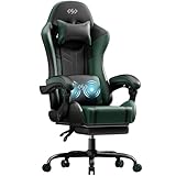 HLDIRECT Gaming Chair, Video Game Chair with Pocket Spring Cushion, Ergonomic Computer Chair for Adults with Headrest and Massage Lumbar Support, Swivel PU Leather Office Chair(Black&Green)
