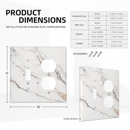 Decorative Outlet Covers Modern Grey Gold Marble Texure 2 Gang Outlet Cover Wall Plate Single Toggle Duplex Light Switch Cover Plate Switch Plate Covers for Kitchen Bathroom Decor