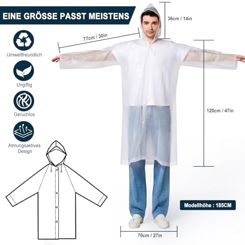 Newbyinn 2 Stück Regenponcho Damen Herren Wasserdicht, Regencape Regenmantel Regen Poncho Cape Festival Wandern Faltbar Weiß