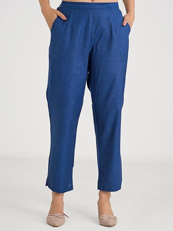 Image of Women's Solid Straight Fit Cotton Trousers | Slim Fit | Trousers for Women | Casual & Office Wear Bottom for Daily
