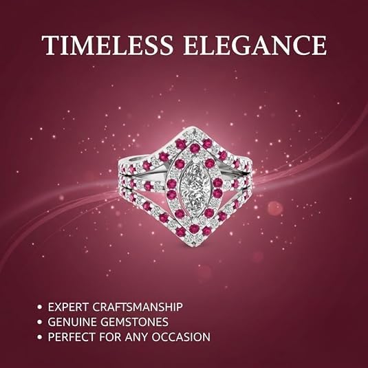 Image of Choose Your Gemstone Royal Empress Ring 925 Sterling Silver Marquise Shape Halo Engagement Rings Ornaments Surprise for Wife Symbol of Love Clarity Comfortable US Size 4 to 12