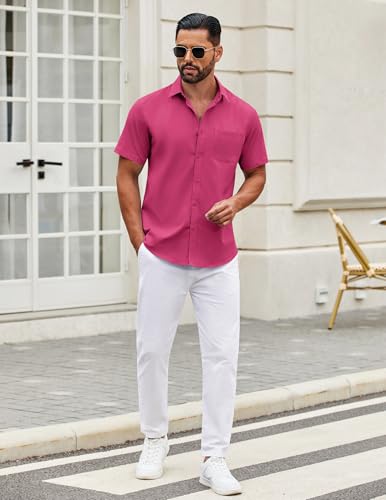 Image of COOFANDY Mens Short Sleeve Casual Button Down Shirts Summer Untucked Dress Shirts with Pocket