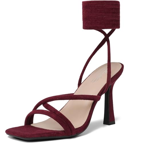 Image of Mostrin Womens Sandals Strappy Heels for Women Lace Up Square Open Toe Heels Tie Up High Heeled Sandals for Prom, Party, Daily Wear