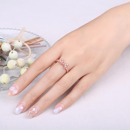 Image of JewelryPalace 14k White Yellow Rose Gold Plated 925 Sterling Silver Rings for Women, Cubic Zirconia Promise Rings for Her, Stackable Wedding Bands Rings for Women Infinity Forever Love Knot Ring